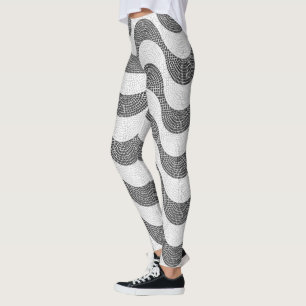 Portuguese cobblestone black and white waves leggings