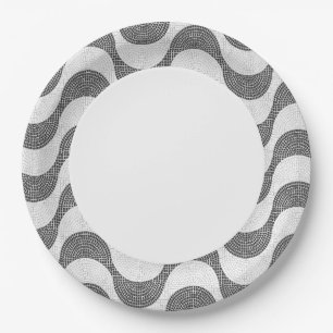 Portuguese cobblestone black and white waves paper plates