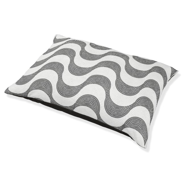 Portuguese cobblestone black and white waves  pet bed (Angled)