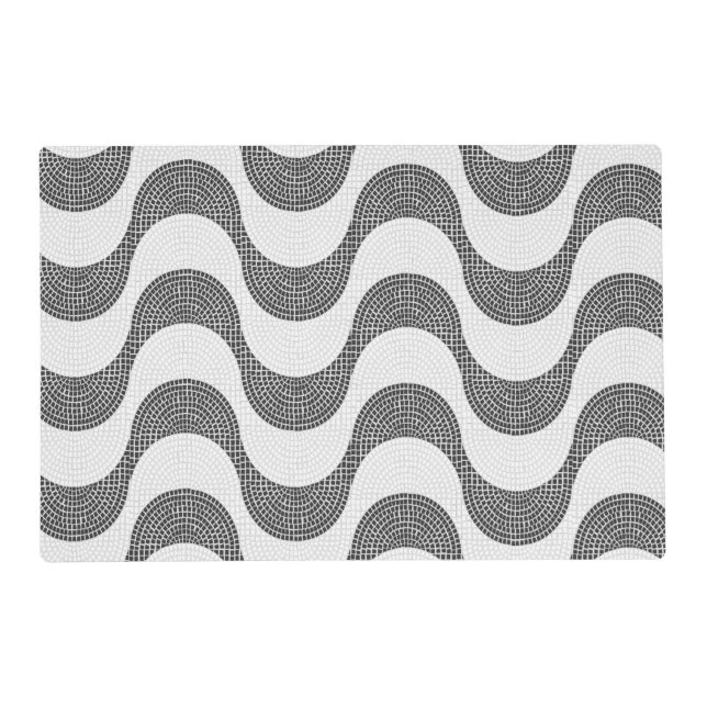 Portuguese cobblestone black and white waves  placemat (Front)