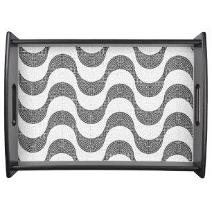 Portuguese cobblestone black and white waves serving tray
