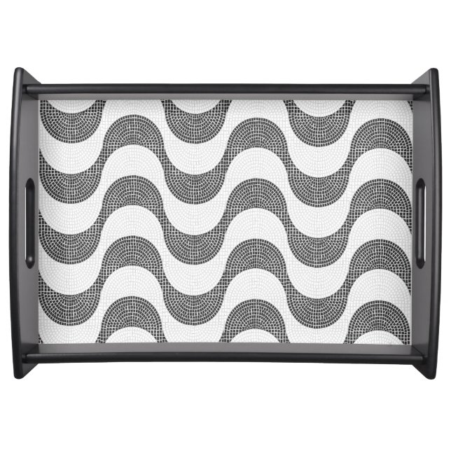 Portuguese cobblestone black and white waves  serving tray (Front)