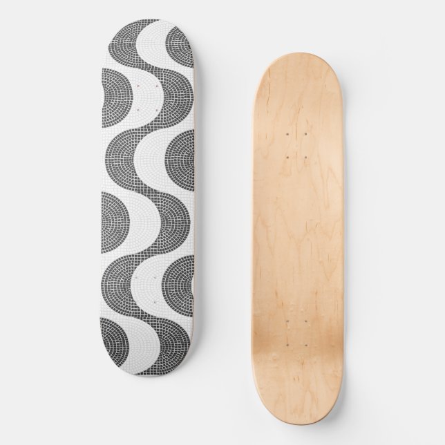 Portuguese cobblestone black and white waves  skateboard (Front)