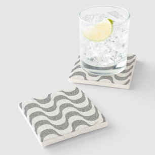 Portuguese cobblestone black and white waves stone coaster