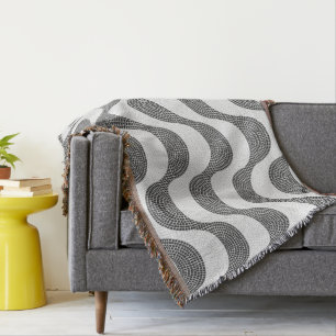 Portuguese cobblestone black and white waves  throw blanket
