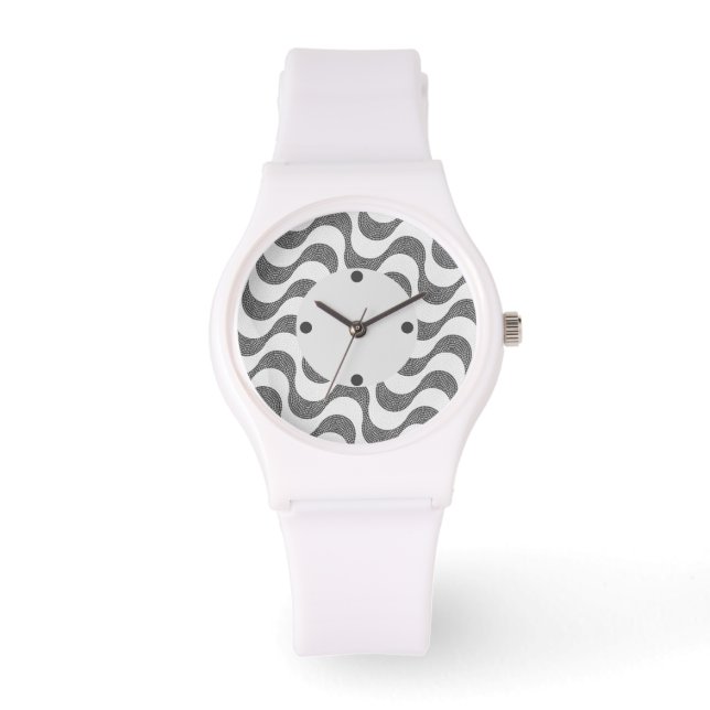Portuguese cobblestone black and white waves  watch (Front)