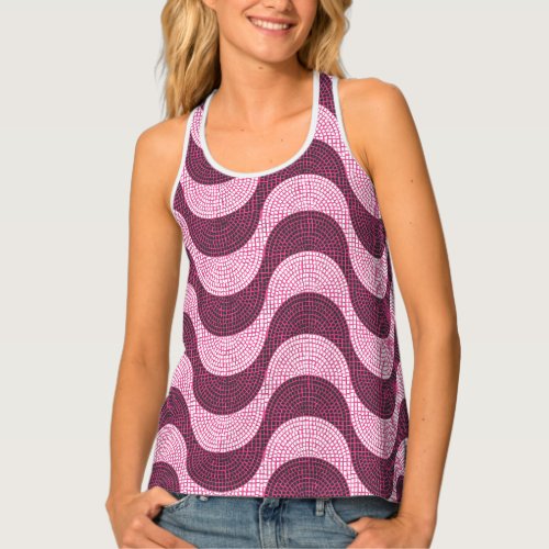 Portuguese cobblestone pavement waves in pink tank top