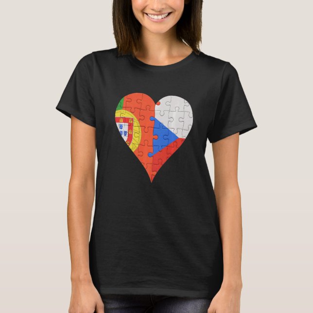 Portuguese Czech Flag Heart   T-Shirt (Front)