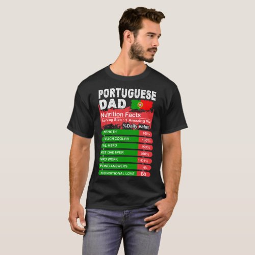 Portuguese Dad Nutrition Facts Serving Size Tshirt