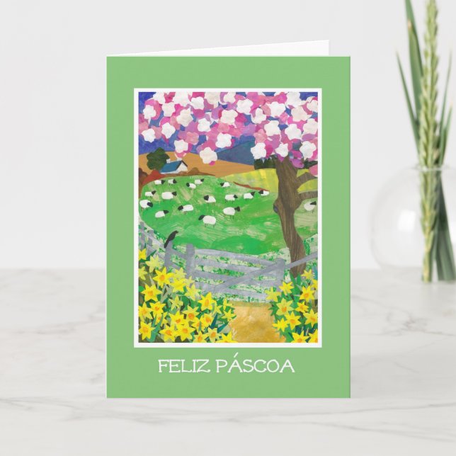 Portuguese Easter Card with Countryside in Spring (Front)