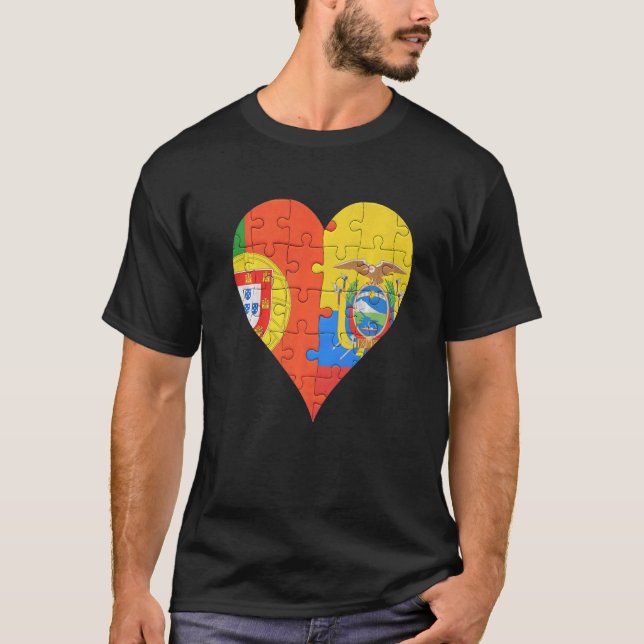 Portuguese Ecuadorian Flag Heart   T-Shirt (Front)