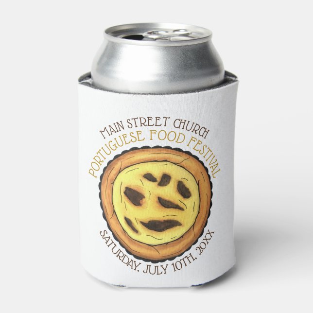 Portuguese Egg Custard Tart Pastry Food Festival Can Cooler (Can Front)