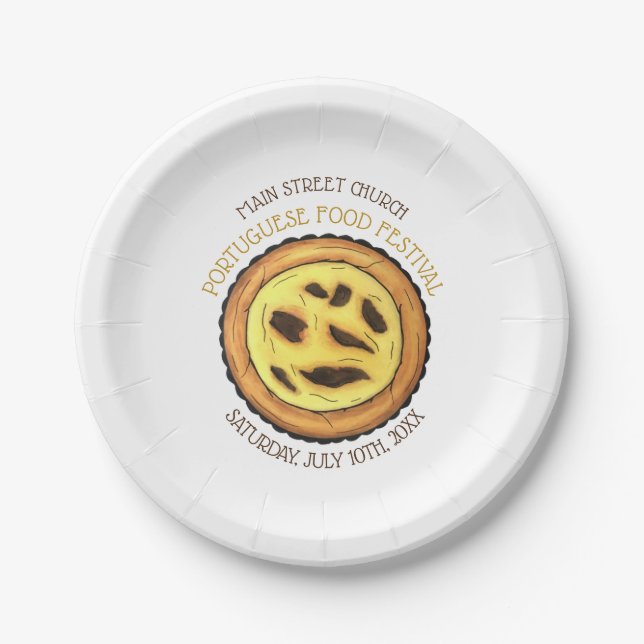 Portuguese Egg Custard Tart Pastry Food Festival Paper Plates (Front)