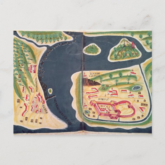 Portuguese exploration map of Mombassa Postcard (Front)