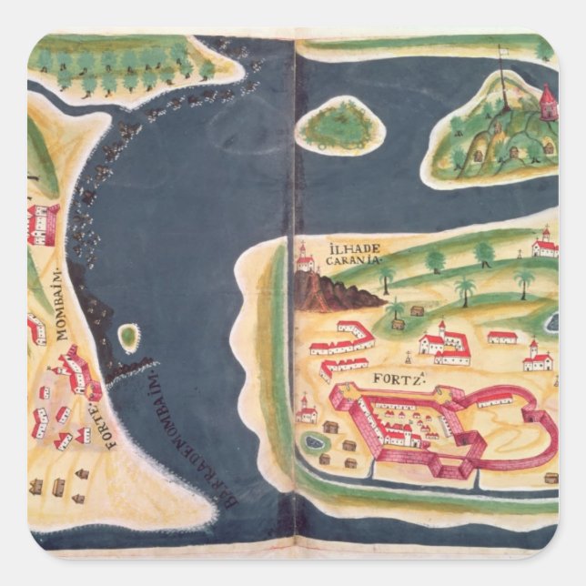 Portuguese exploration map of Mombassa Square Sticker (Front)