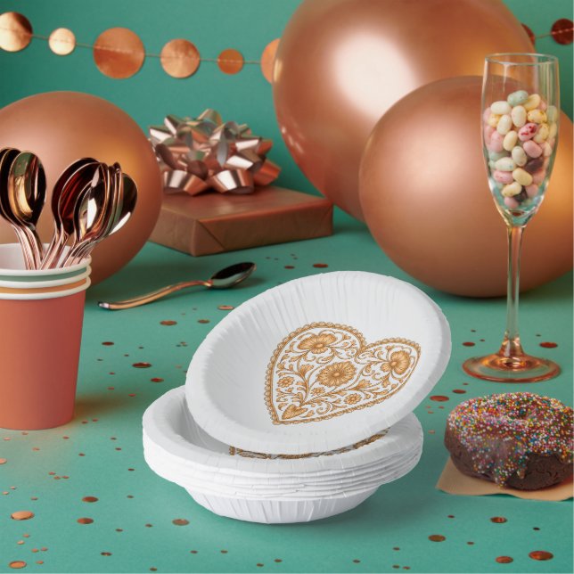 Portuguese Filigree Heart Paper Plate – Elegant Go Paper Bowls (Multi)