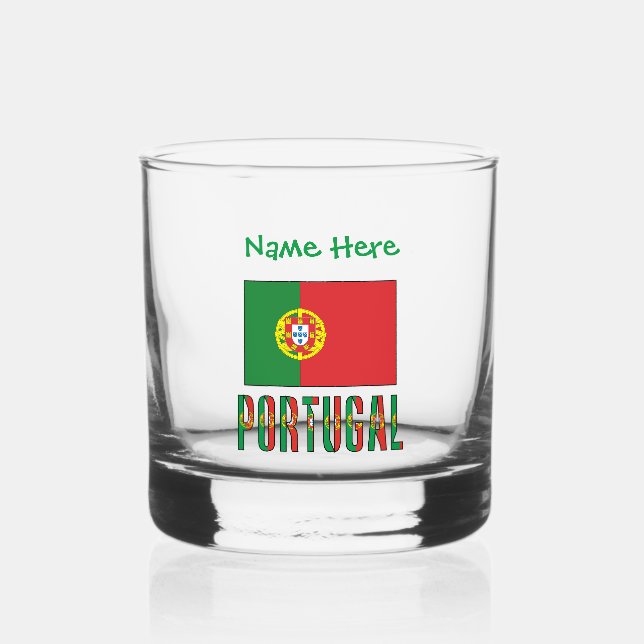 Portuguese Flag Green Personalized Whiskey Glass (Front)
