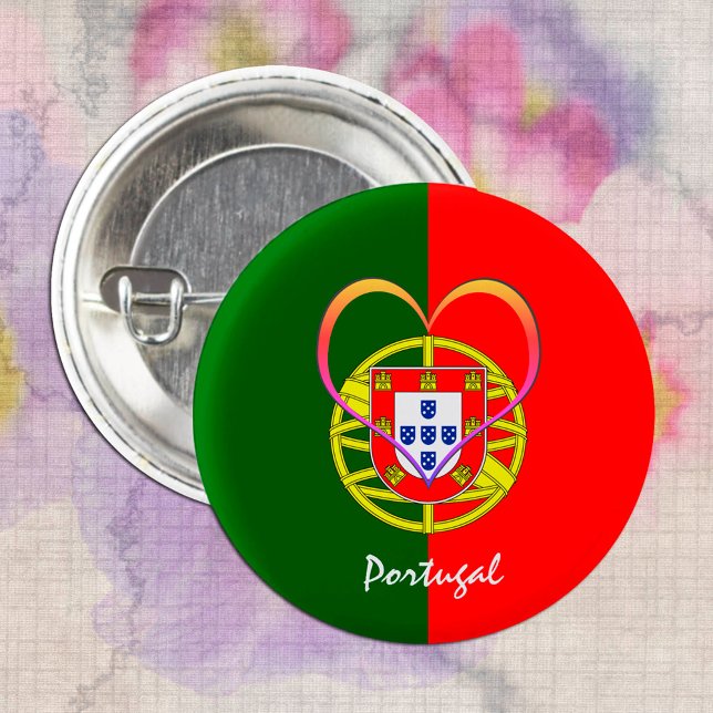 Portuguese flag & Heart - Portugal /sports fans Button (Creator Uploaded)