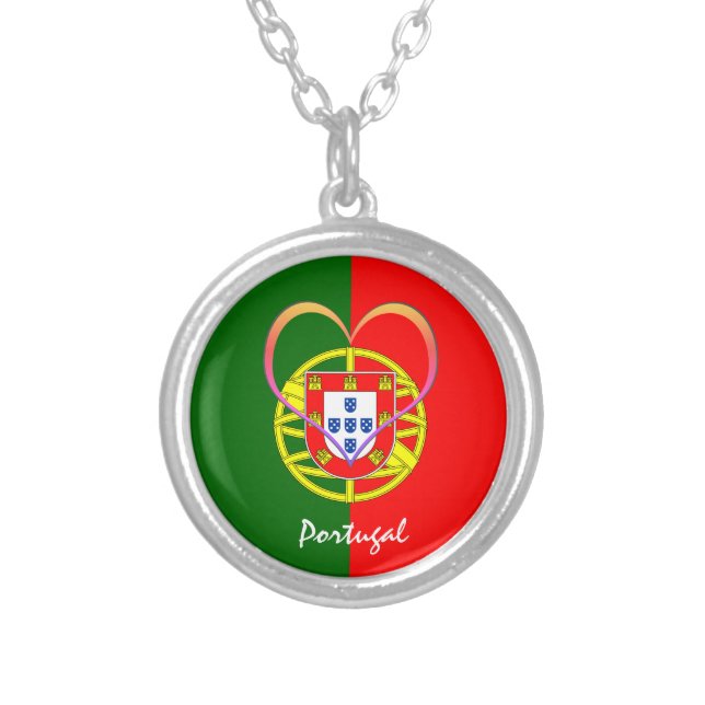 Portuguese flag & Heart - Portugal /sports fans Silver Plated Necklace (Front)