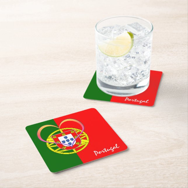Portuguese flag & Heart - Portugal /sports fans Square Paper Coaster (Insitu)
