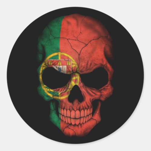 Portuguese Flag Skull on Black Classic Round Sticker