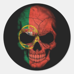 Portuguese Flag Skull on Black Classic Round Sticker