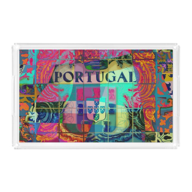 Portuguese folk art design acrylic tray (Front)