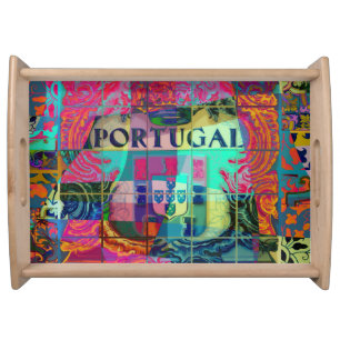 Portuguese folk art design serving tray