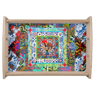 Portuguese folk art design serving tray