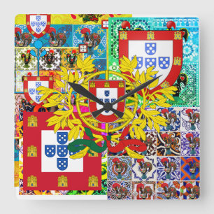 Portuguese folk art square wall clock