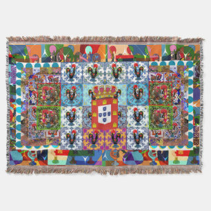 Portuguese folk art throw blanket