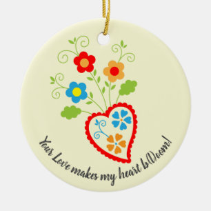 Portuguese folk blooming heart ceramic ornament