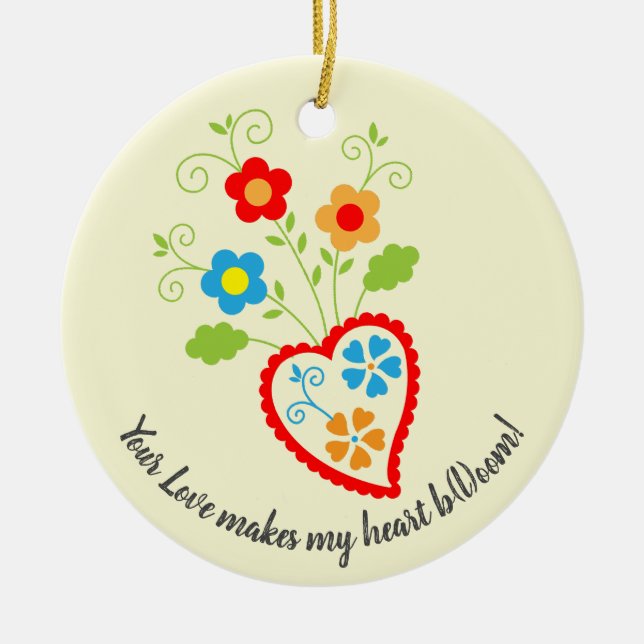 Portuguese folk blooming heart  ceramic ornament (Front)