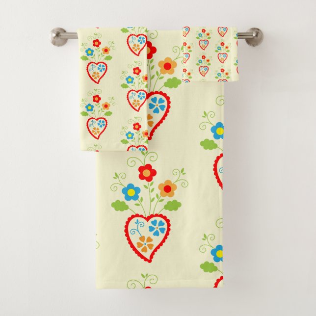 Portuguese folk heart pattern bath towel set (Insitu)