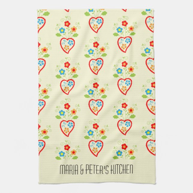 Portuguese folk heart pattern kitchen towel (Vertical)