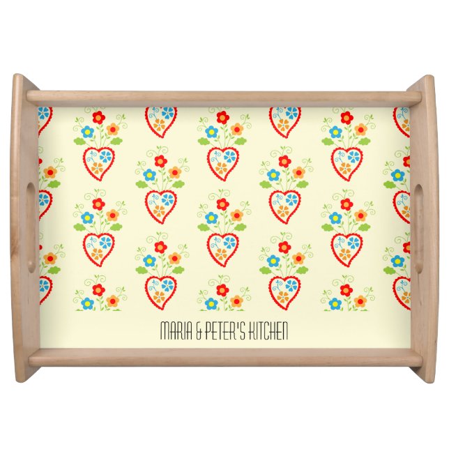 Portuguese folk heart pattern  serving tray (Front)