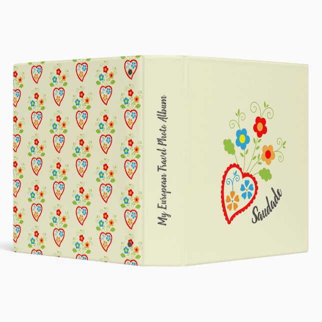 Portuguese folk heart with saudade word 3 ring binder (Background)