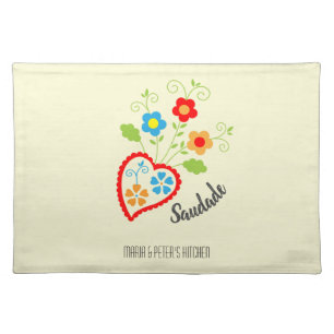 Portuguese folk heart with saudade word cloth placemat