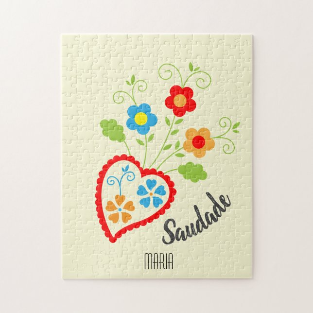 Portuguese folk heart with saudade word jigsaw puzzle (Vertical)