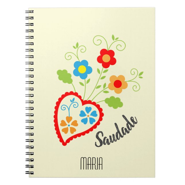 Portuguese folk heart with saudade word notebook (Front)