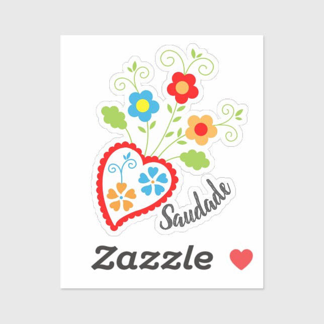 Portuguese folk heart with saudade word sticker (Sheet)