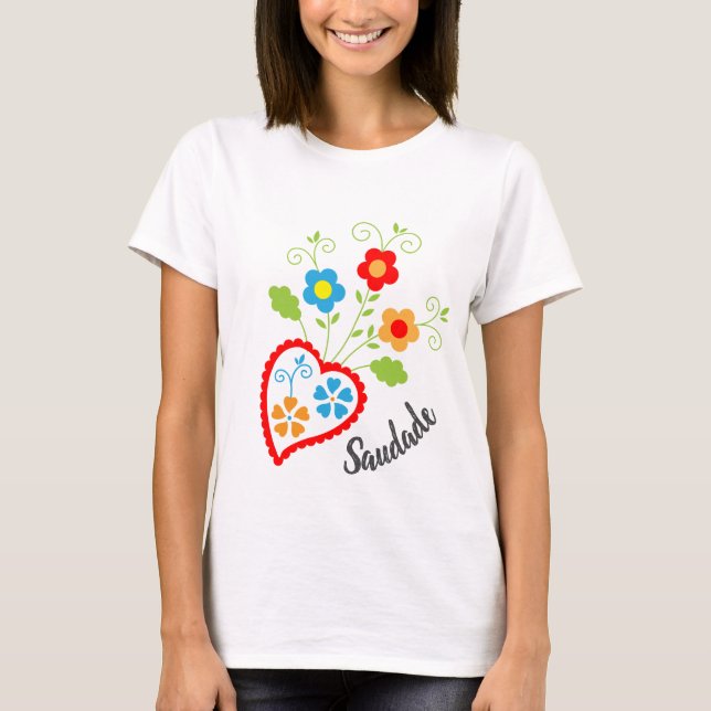 Portuguese folk heart with saudade word T-Shirt (Front)