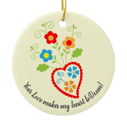 Portuguese folk heart with the word saudade   ceramic ornament