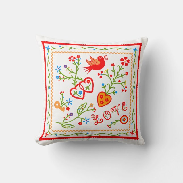Portuguese folk lovers handkerchiefs pattern throw pillow (Front)