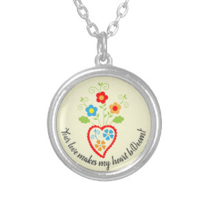 Portuguese folk romantic heart  in bloom silver plated necklace