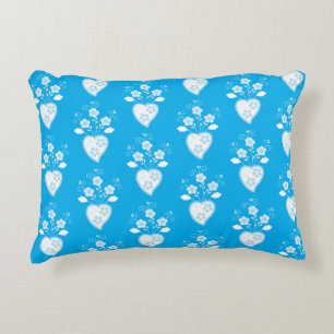 Portuguese folk romantic heart in blossom pattern accent pillow