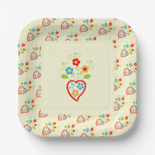 Portuguese folk romantic heart paper plates