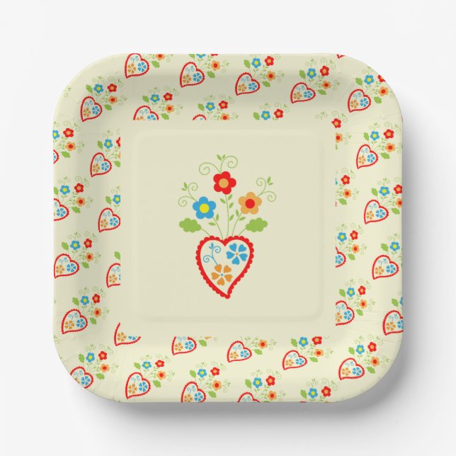 Portuguese folk romantic heart paper plates (Front)