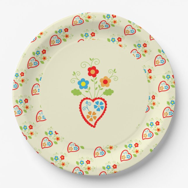 Portuguese folk romantic heart paper plates (Front)
