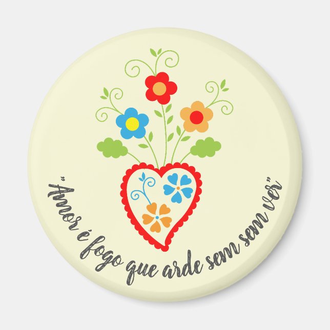 Portuguese folk romantic heart with Camões poetry Magnet (Front)